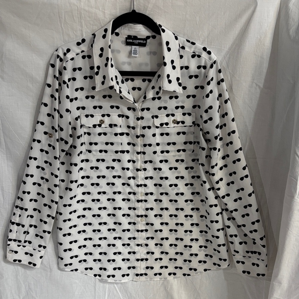 Karl Lagerfeld Black and White Sunglasses Print Shirt